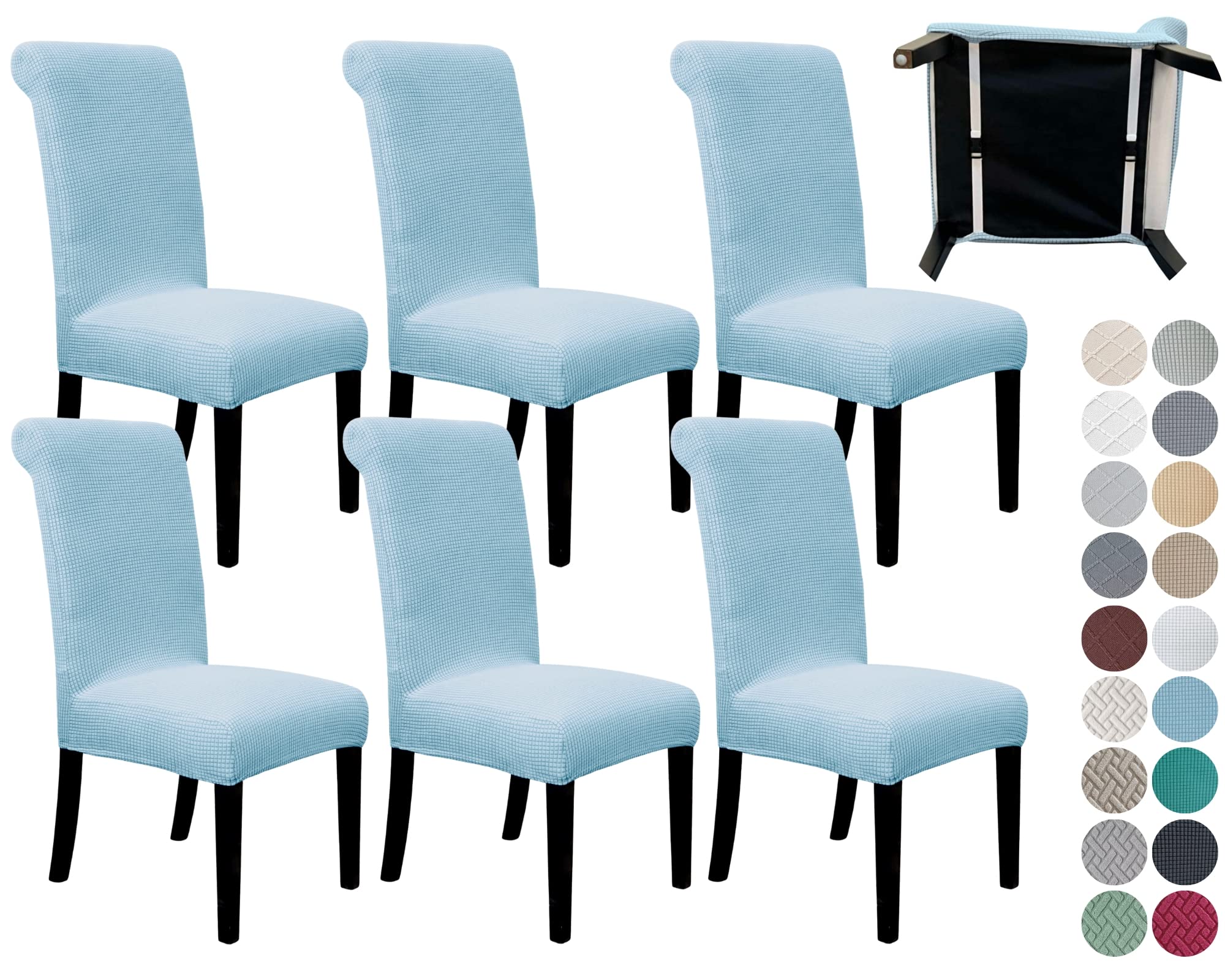 Springrico 6 Pack Dining Room Chair Covers With Seat Belt, Stretch Parsons Chair Slipcover Washable Kitchen Dining Chair Cover S