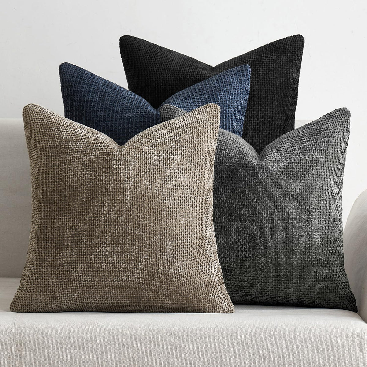 Miulee Pack Of 4 Couch Throw Pillow Covers 18X18 Inch Neutral Navy/Grey Soft Decorative Chenille Pillow Covers Farmhouse Cushion