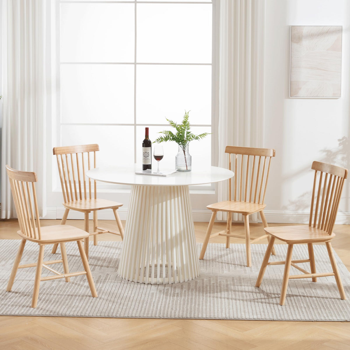 Dm Furniture Dining Chairs Set Of 4, Windsor Dining Chair, Spindle Back Farmhouse Kitchen Chairs Armless Solid Wood Side Chairs