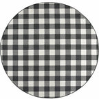 HomeRoots Polypropylene 8’ Round Black and Ivory Gingham Indoor Outdoor Area Rug
