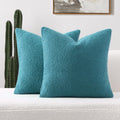 Futei Pack Of 2 Teal Blue Boucle Accent Decorative Throw Pillow Covers,22X22 Inch Soft Solid Textured Cushion Case,Home Decor Fo