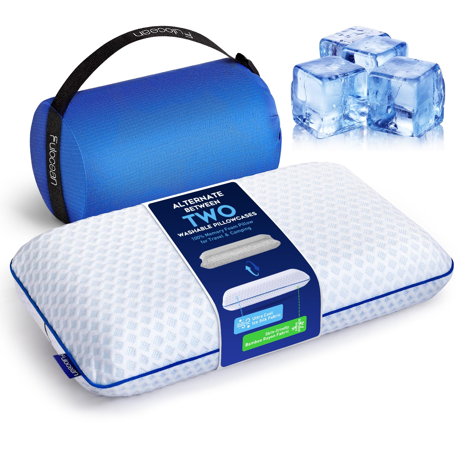 Cooling Travel & Camping Memory Foam Pillow For Sleeping,Contoured Support Medium Firm Small Travel Pillows For Airplanes & Back