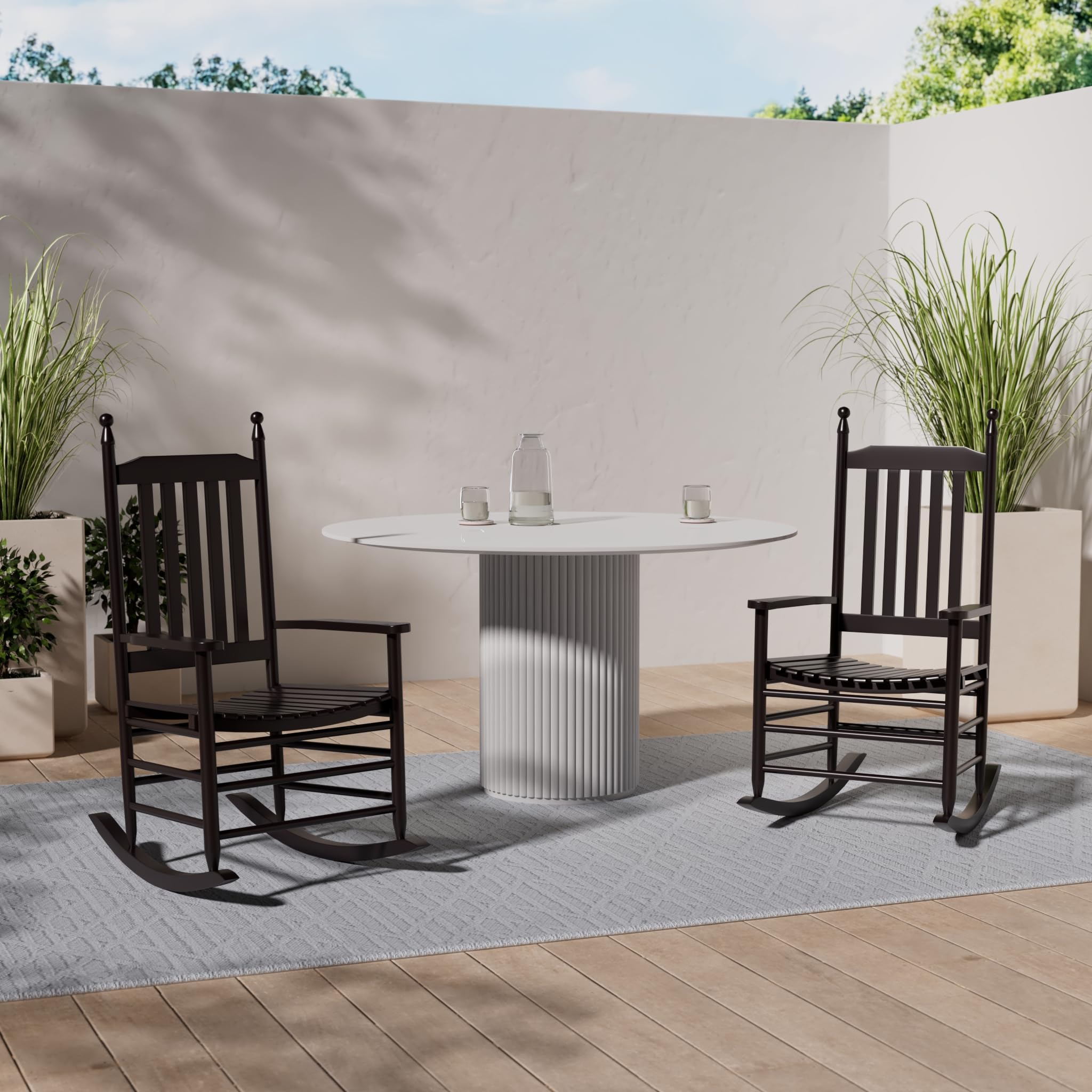 vidaXL Solid Hardwood Rocking Chair - Brown, Weather-Resistant, Comfort Design, Easy Assembly, Elegant Vintage Inspired Design for Indoor and Outdoor Use