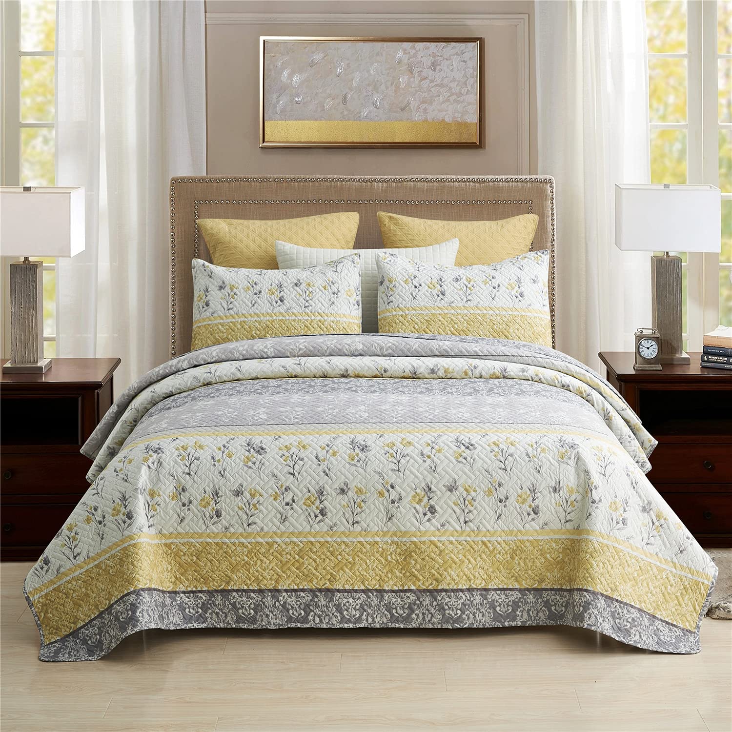 Merry Home Queen Quilt Set, 3-Piece Set With 2 Pillow Shams - Boho Reversible Soft And Lightweight Queen Size Bedding Bedspread