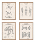 Poster Master 4-Piece Spaceship Blueprint Poster - Patent Print - Fighter Jet Art - Armored Walker Art - Technical Drawing Art -