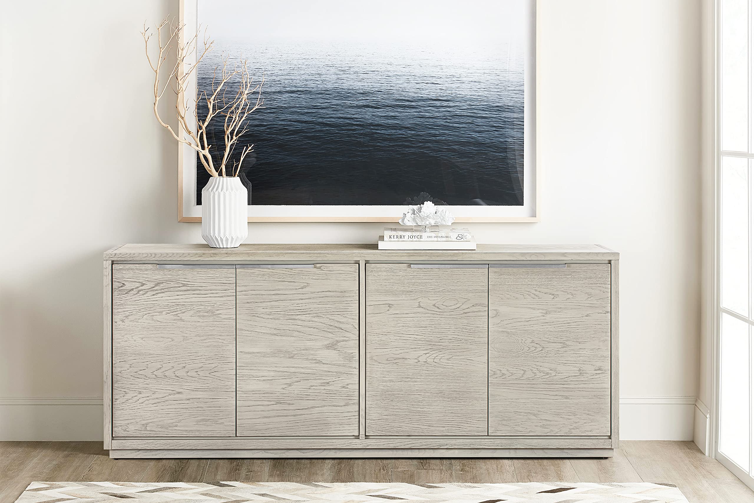 Armen Living Abbey 4 Door Sideboard Buffet in Grey Oak Wood