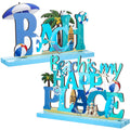 2 Pcs Beach Sign Ocean Sea Animal Party Decor Beach is My Happy Place Plaque Sign Wooden Table Decorations for Beach Coastal The
