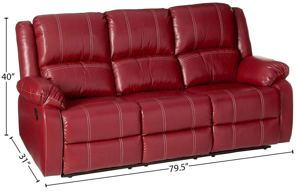 Acme Zuriel Faux Leather Motion Reclining Sofa In Red