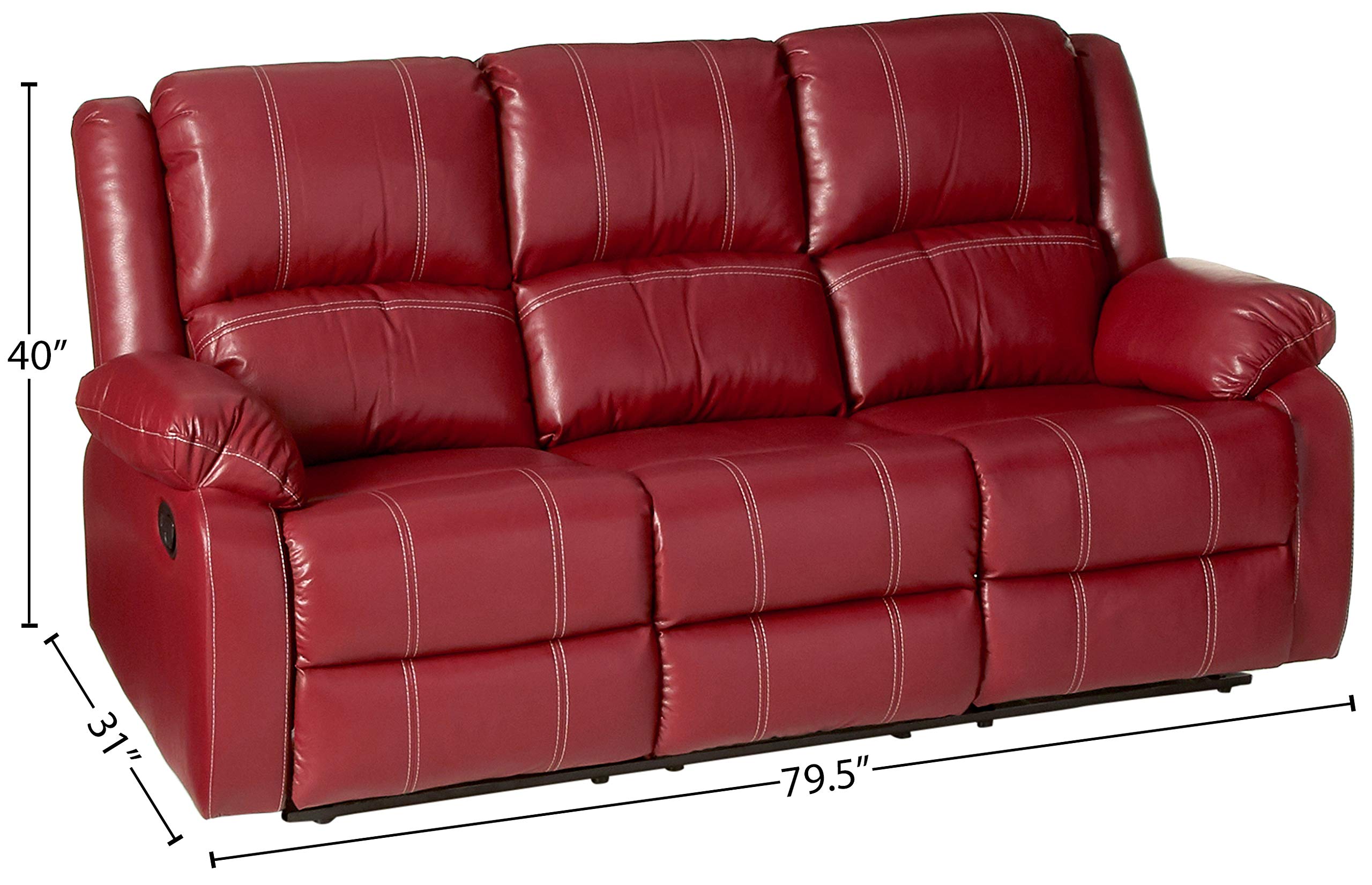 Acme Zuriel Faux Leather Motion Reclining Sofa In Red