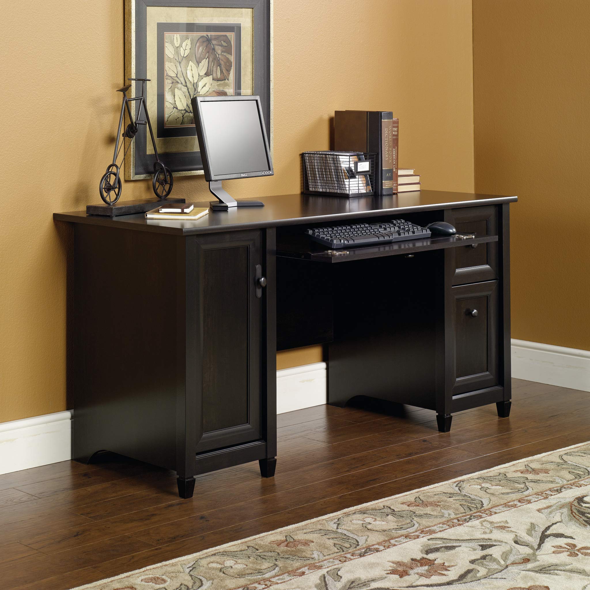 Sauder Edge Water Computer Desk With Storage Drawers, Home Office, L: 59.06' X W: 23.23' X H: 29.02', Estate Black