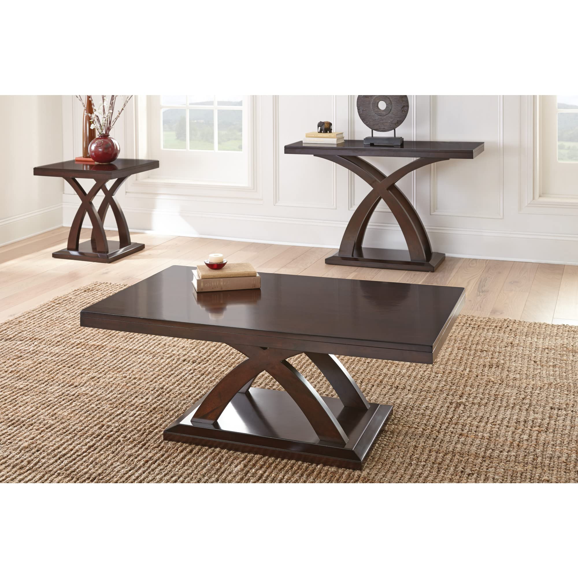 Steve Silver Company Jocelyn Sofa Table, 48" W x 18" D x 30" H, Espresso Cherry Finish, Decorative Base with Double Edge Tops