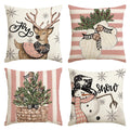 Avoin Colorlife Pink Christmas Snowman Reindeer Gloves Eucalyptus Throw Pillow Covers, 18 X 18 Inch Winter Holiday Stripes Cushi
