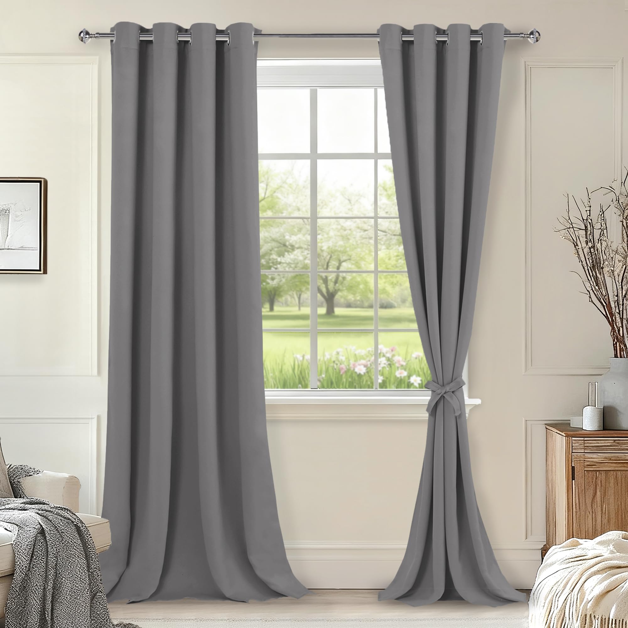 Hiasan Blackout Curtains for Bedroom, 52 x 102 Inches Long - Thermal Insulated & Light Blocking Window Curtains for Living Room,