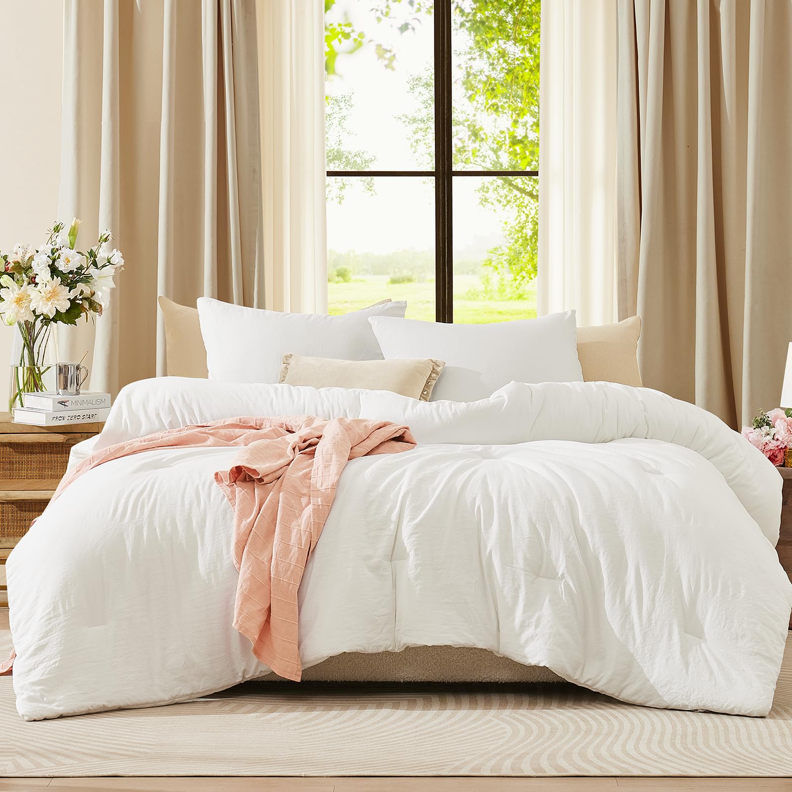 Wrensonge White King Size Comforter Set, 3 Piece Soft Microfiber King Comforter Set(1 King Size Comforter With 2 Pillow Shams) -