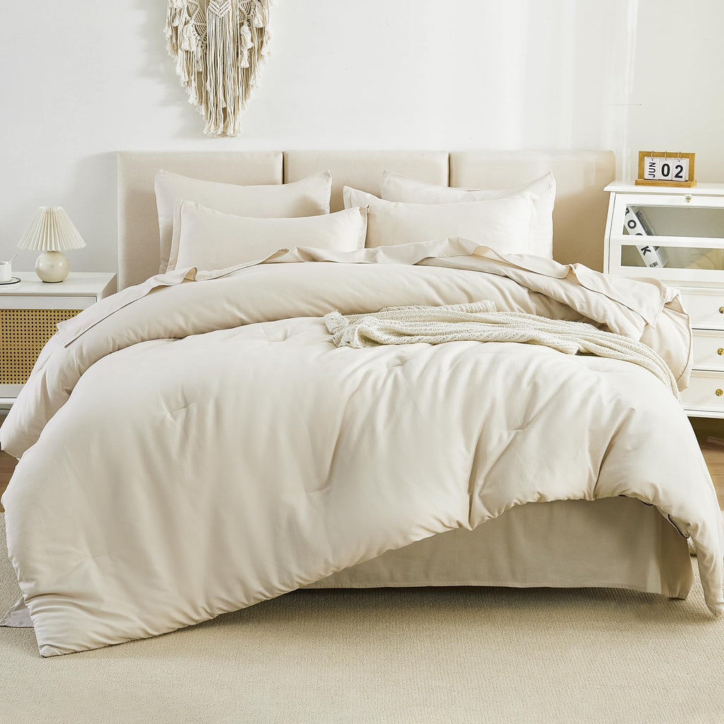 Litanika Twin/Twin Xl Size Comforter Sets Beige - 5 Pieces Bed In A Bag Twin/Twin Xl Beddding Comforter Sets, Solid Lightweight