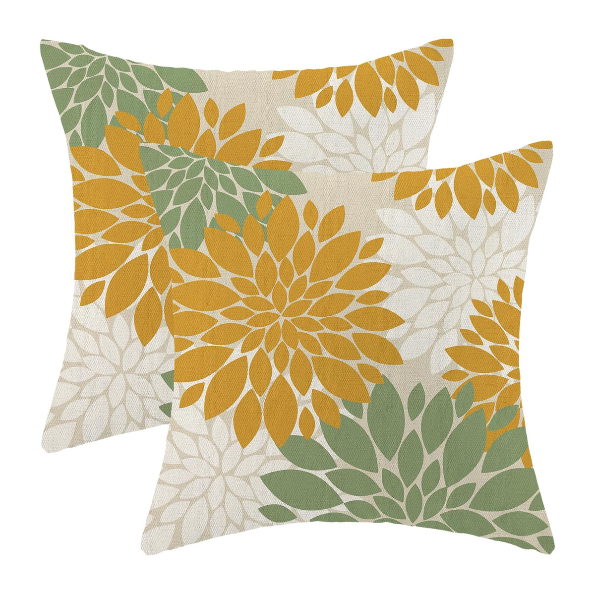 Mustard Yellow Sage Green Pillow Covers 18x18 Inch Set of 2 White Dahlia Floral Decor Throw Pillows Summer Modern Geometry Flowe
