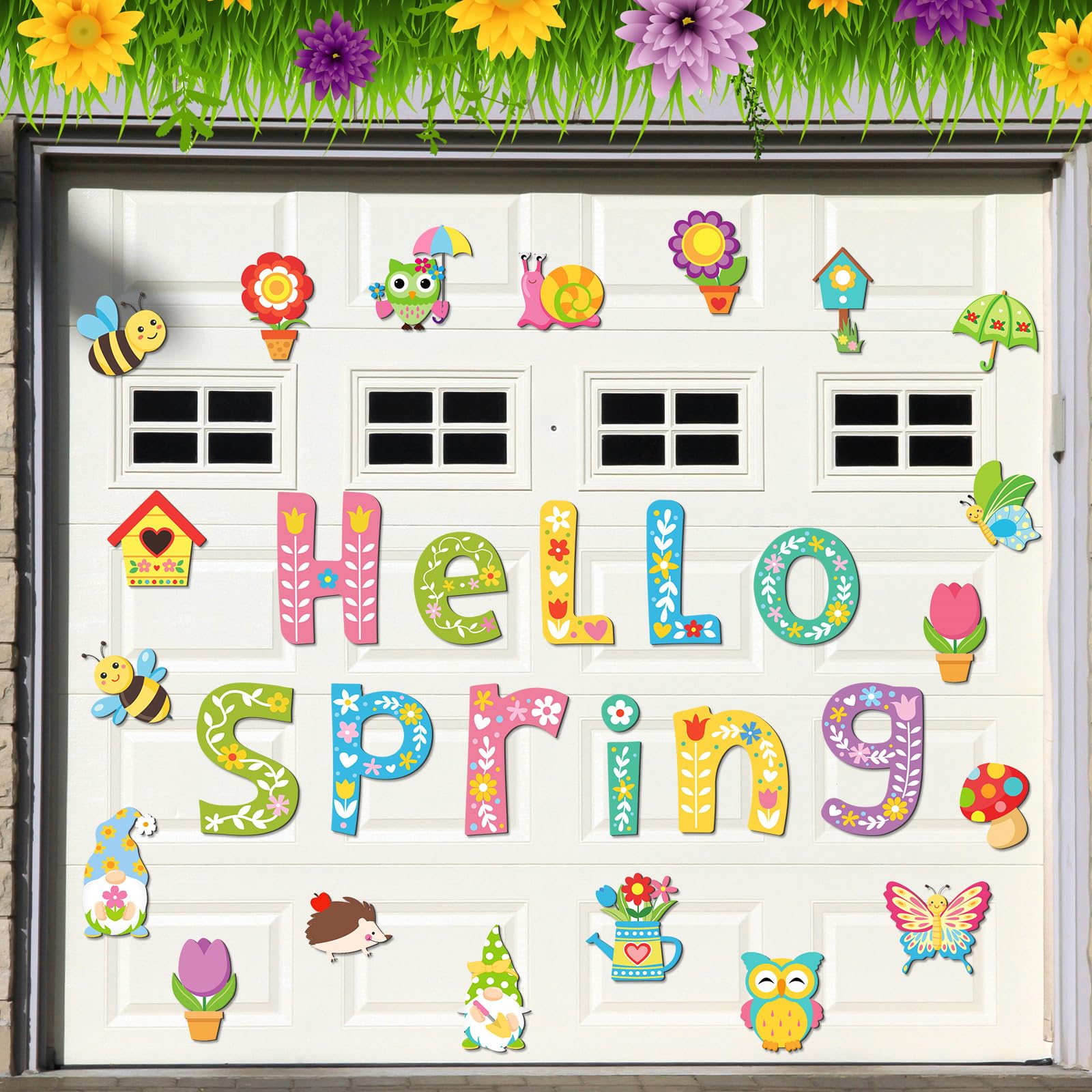 Landhoow 30 Pcs Hello Spring Garage Door Magnets Decoration Flower Gnome Butterfly Bee Refrigerator Car Magnet Sticker Magnetic