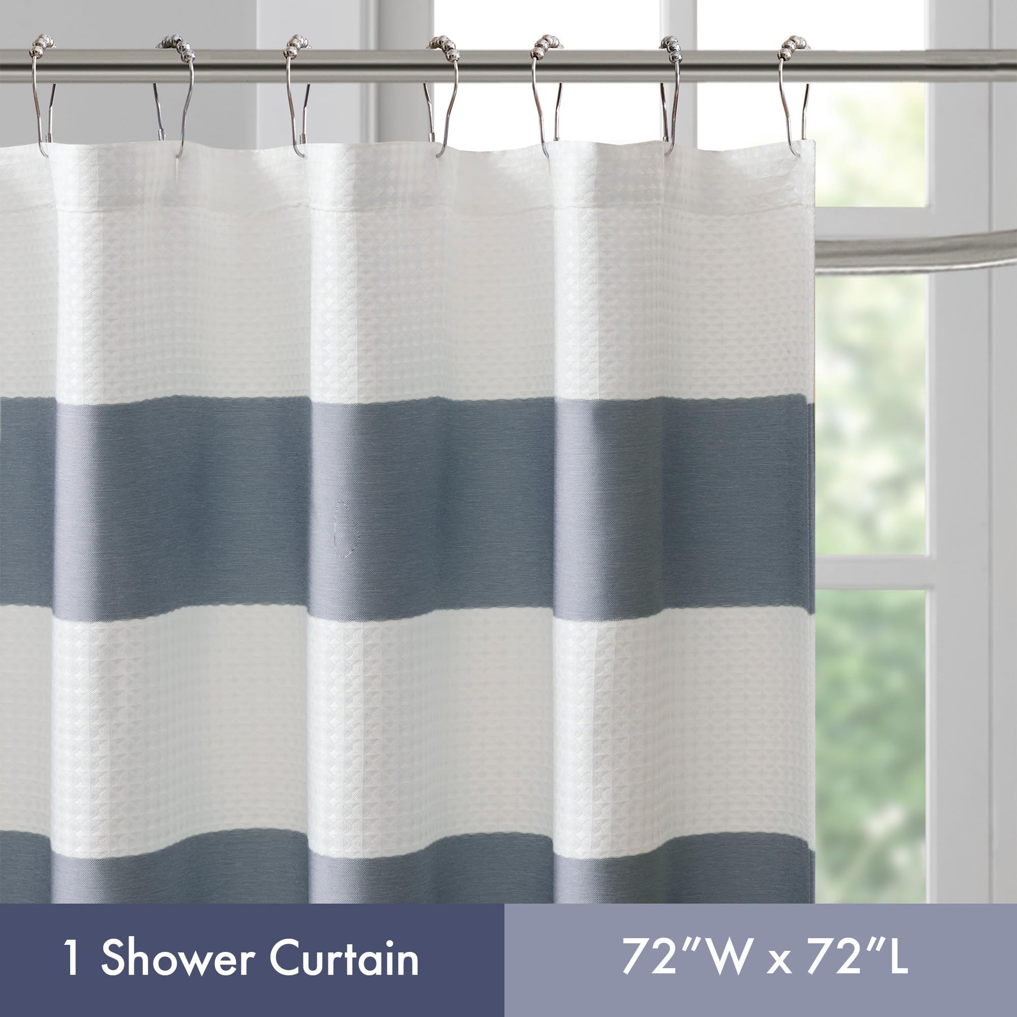 Madison Park Spa Waffle Shower Curtain Pieced Fabric With 3M Scotchgard Moisture Management, Premium Spa Quality Modern Shower Curtains For Bathroom, Standard 72X72, Indigo Blue
