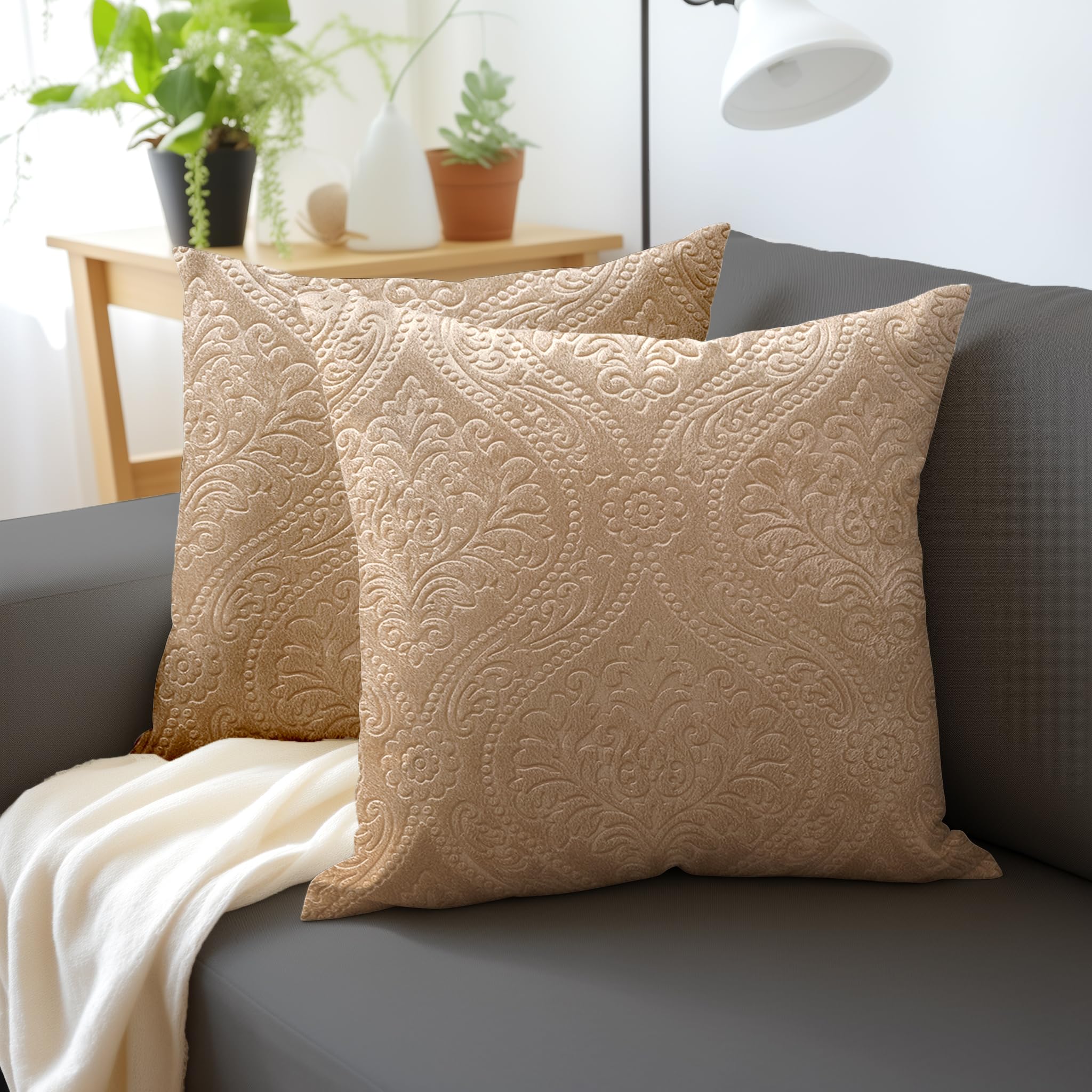 Encasa Luxury Embossed Velvet Cushion Covers - Plush Throw Pillow Covers For Elegant Living Rooms & Bedrooms, Machine Washable,
