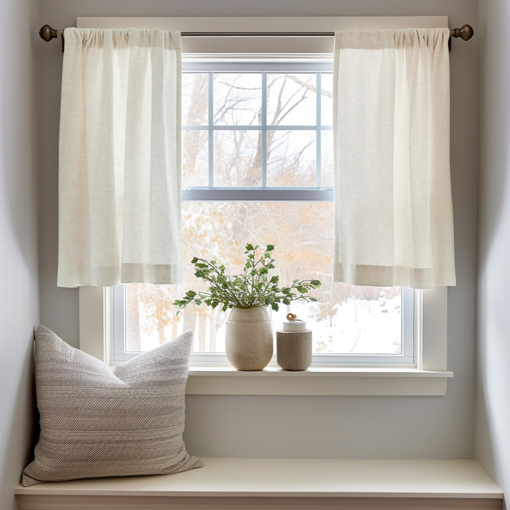 Jinchan Linen Textured Tier Curtains 36 Inch For Kitchen Windows Country Farmhouse Cafe Small Curtains Rustic Light Filtering Half Curtains For Living Room Laundry Bathroom Rod Pocket 2 Panels Crude