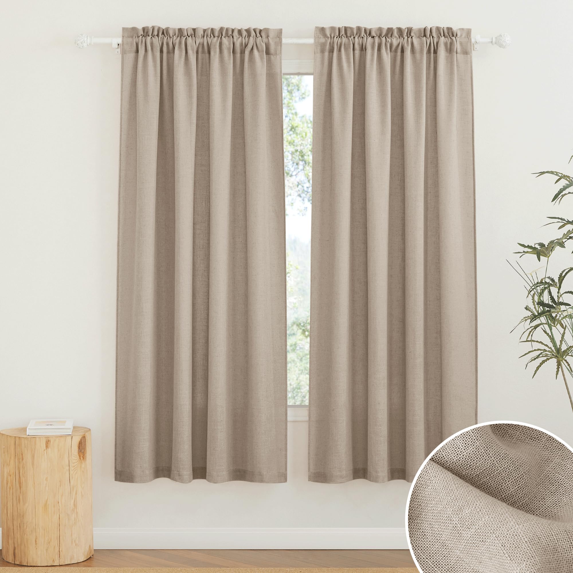 Ryb Home Linen Sheer Curtains For Small Window, Airy Breathable Absorbent Curtains & Drapes, Light Filter Half Privacy Protect F