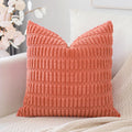 Otostar Corduroy Decorative Throw Pillow Covers 20X20 Inch Super Soft Boho Striped Square Pillow Covers Case Modern Cushion Covers For Sofa Couch Bedroom Car Decor Coral