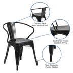 Flash Furniture Luna Commercial Grade Black Metal Indoor-Outdoor Chair with Arms