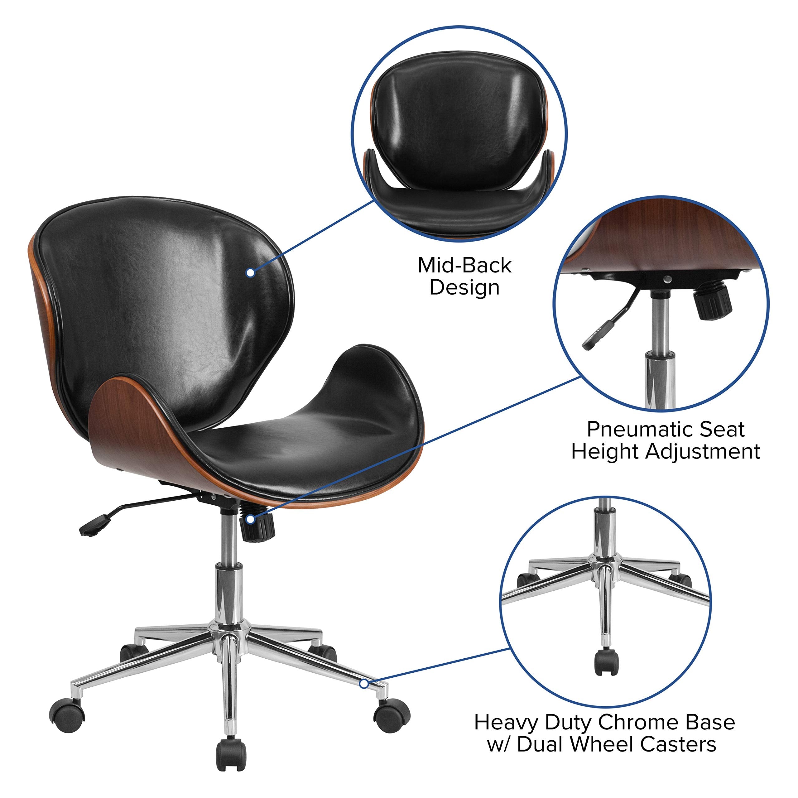 Flash Furniture Tana Mid-Back Walnut Wood Conference Office Chair in Black LeatherSoft