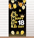 So Happy IM 18 Today Black Gold Banner Backdrop Crown Hallo Eighteenth Cheers to 18 Years Old Theme Decor for Man Woman Happy 18