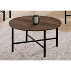 Monarch Specialties Coffee Set of 3 for Living Room Round Metal Legs includes Cocktail 2 End Ocassional Table Set, Brown