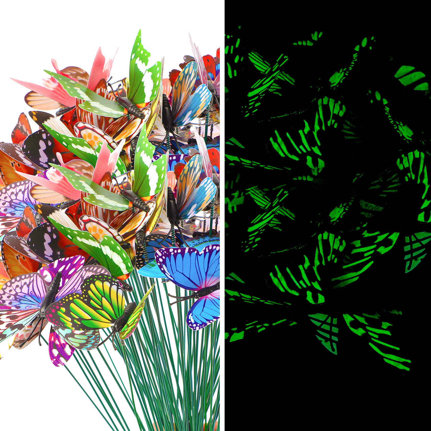 Butterfly Decorations,75 Pcs Luminous Butterfly Garden Decor Stakes, Waterproof Gardening Art Butterfly Ornaments For Outdoor Ya