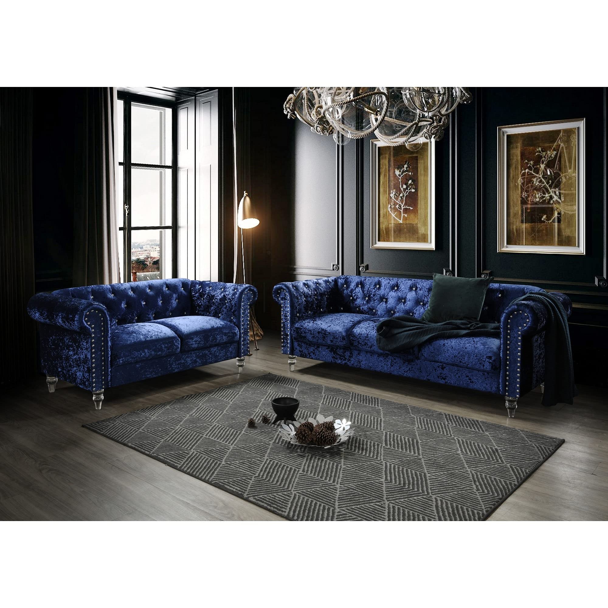 Global Furniture USA Dark Blue Velvet Tufted KD Chair