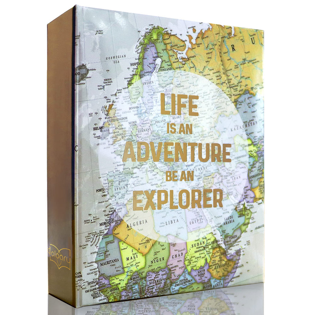 Holoary Photo Albums 4x6 100 Photos, Small Size 1 Picture Per Page, 100 Pockets 4''x6'', Printed Book Cover Old Map Adventure Tr