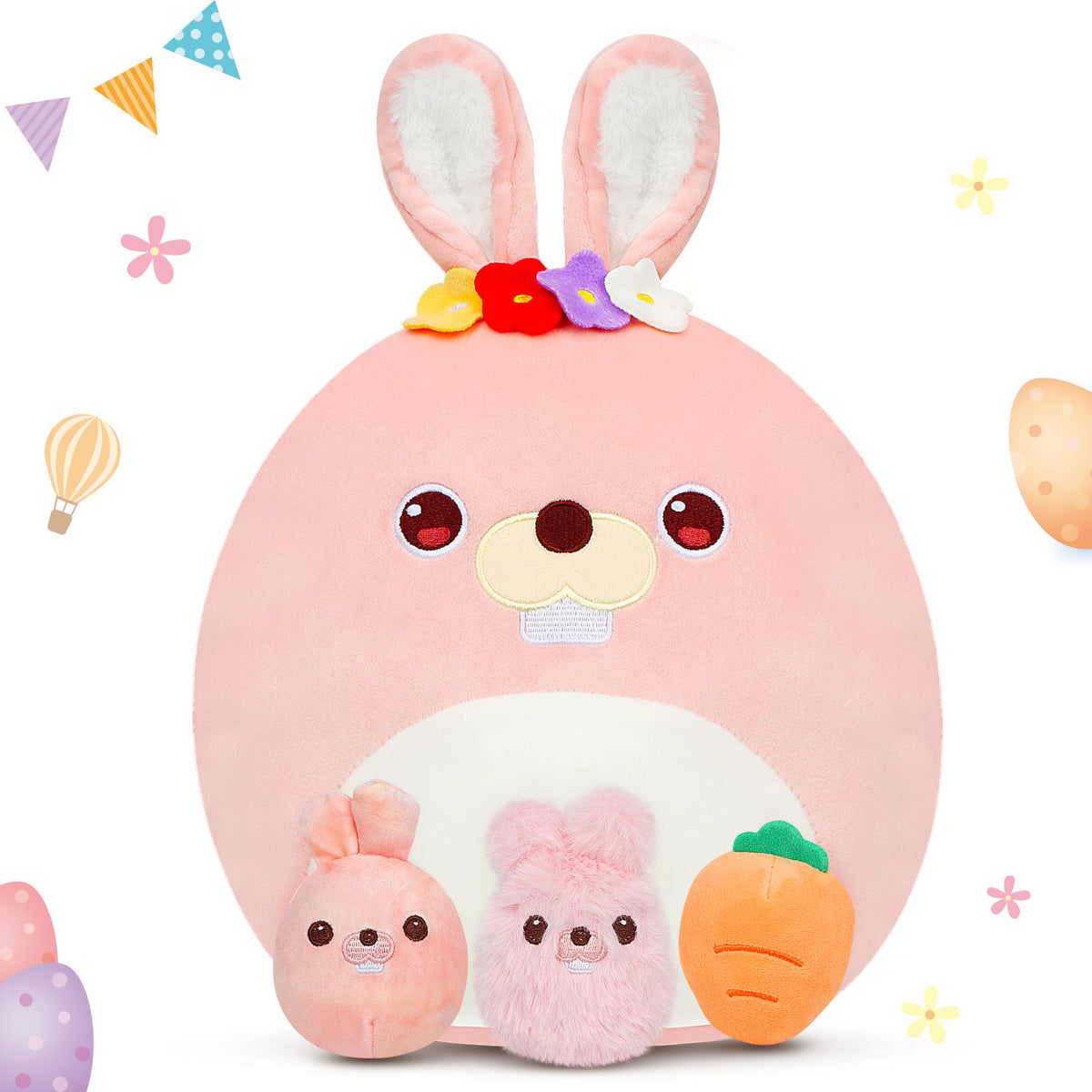 Easfan Bunny Plush Pillow Soft Pink Bunny Plush Toy Cute Mommy And Baby Rabbit Stuffed Animal Home Room Decoration Birthday Gift