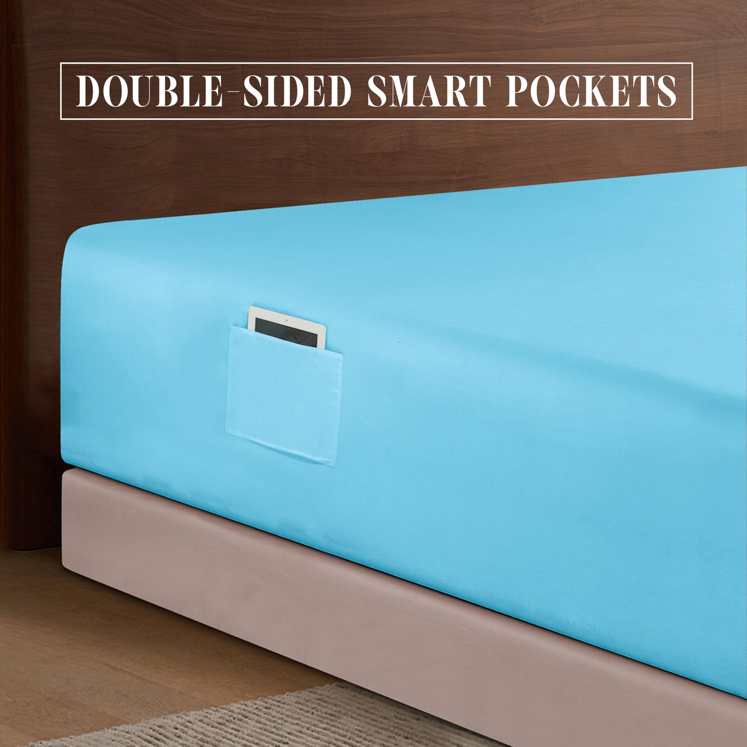 Elegant Comfort 1500 Premium Hotel Quality 18-24 Inches Deep - Extra Deep Pocket Single Fitted Sheet For High Mattress, Luxury And Softest, Smart Pocket - Wrinkle Free, Queen, Aqua Blue