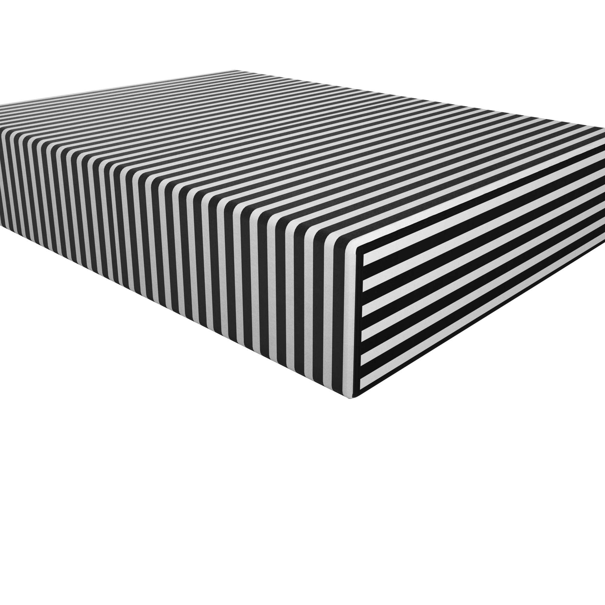 Ntbay 100% Brushed Microfiber Striped Twin Extra-Long Fitted Sheet, 1800 Super Soft And Cozy, Wrinkle, Fade, Stain Resistant Deep Pocket Fitted Bed Sheet Only, Black And White