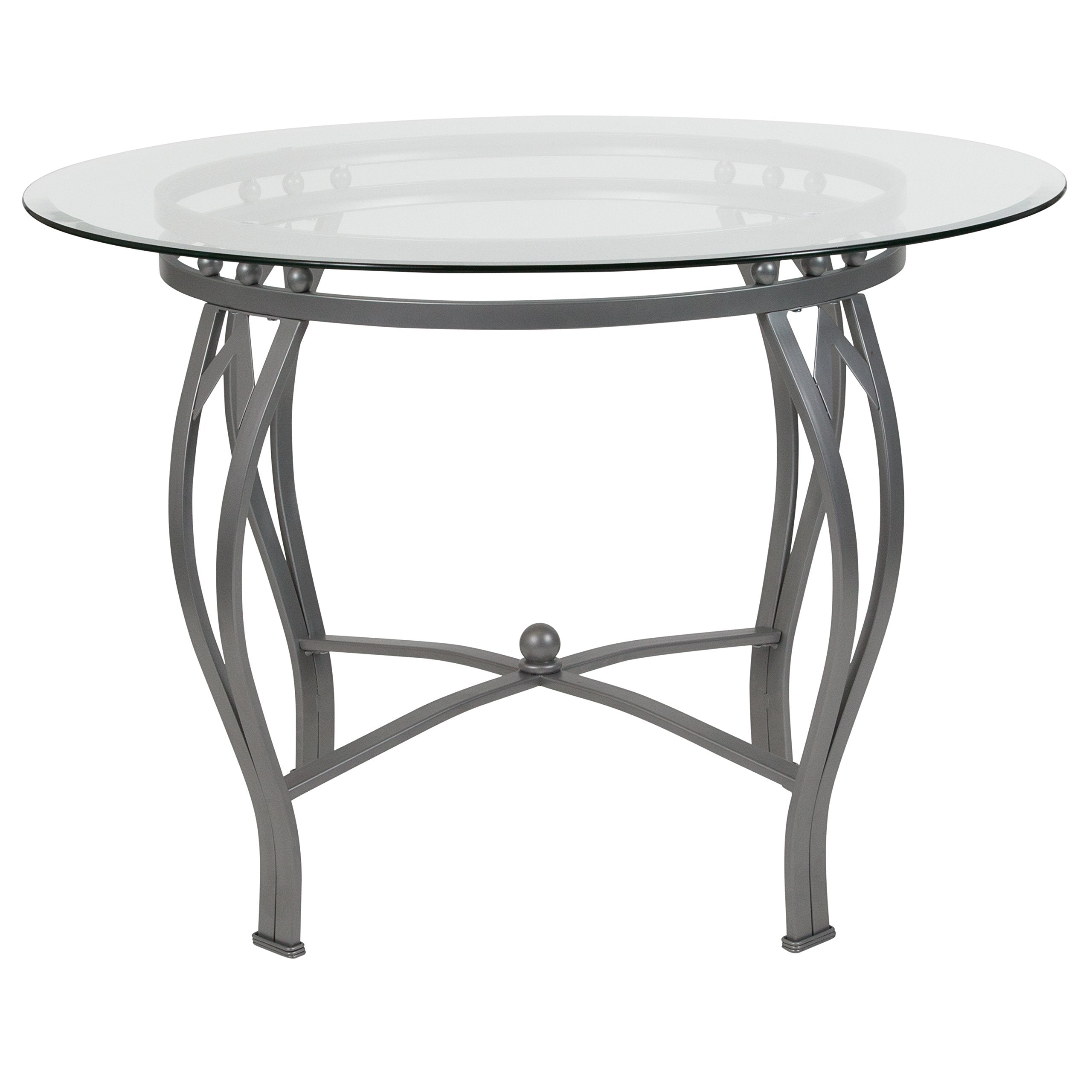 Flash Furniture Syracuse Round Glass Dining Table With Metal Frame, 42 In, Clear/Silver