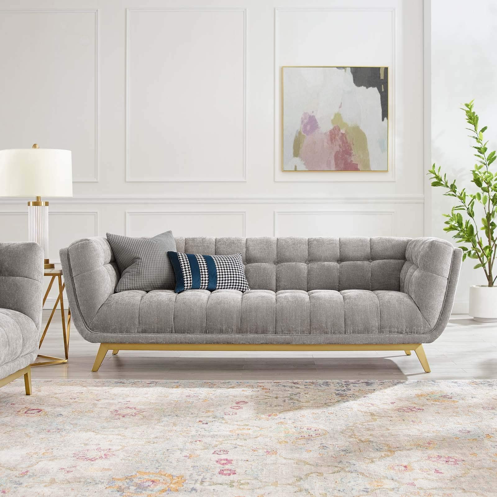 Modway Bestow Tufted Crushed Performance Velvet Sofa, Light Gray