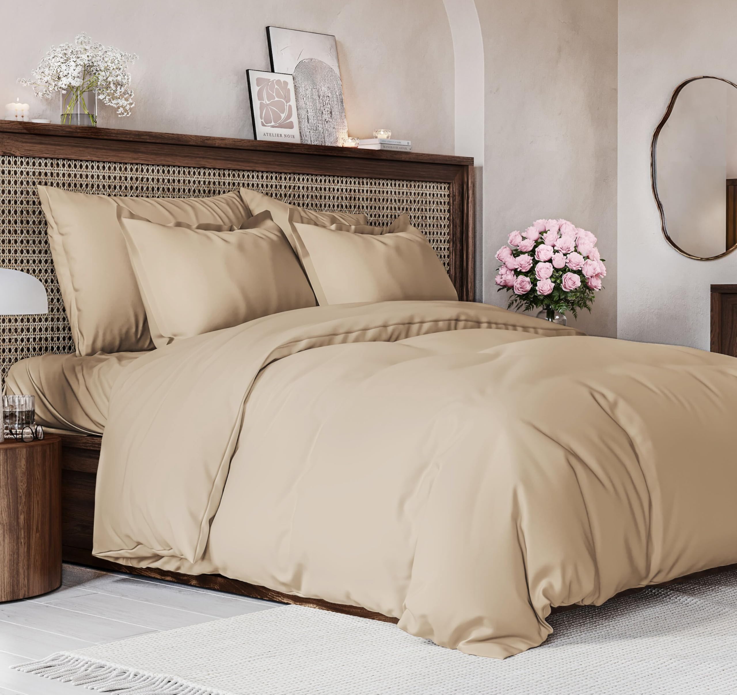 Duvet Cover Queen Size Set - Extra Soft Queen Size Duvet Cover - 90' X 90' Queen Duvet Cover W/ 2 Pillow Shams - Hotel Luxury, Easy Care & Fade Free - Comforter Cover W/ Zipper Closures & Ties (Cream)