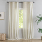 120 Inches Extra Long Linen Curtains Living Room,1 Pair Back Tab Neutral Farmhouse Light Filtering Semi Sheer Boho Linen Curtains,Floor To Ceiling Large Window Patio Sliding Door 10 Feet Drapery,Cream