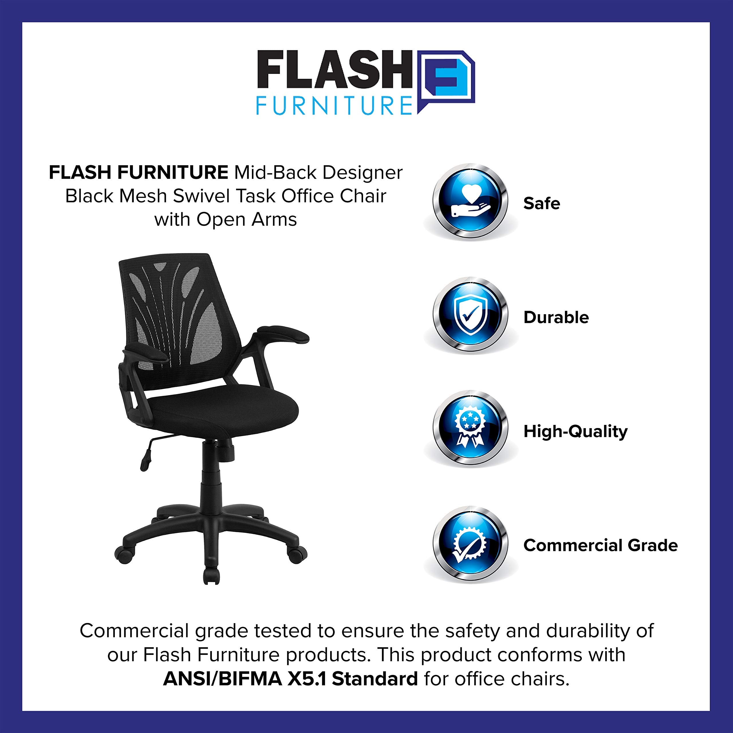 Flash Furniture Sam Mid-Back Designer Black Mesh Swivel Task Office Chair - Thumbnail 4