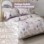 Mildly 100% Long-Staple Cotton Duvet Cover Set Light Gray Pink Floral Leaf Pattern Printed Comforter Cover 3Pcs, Ultra Soft & Br
