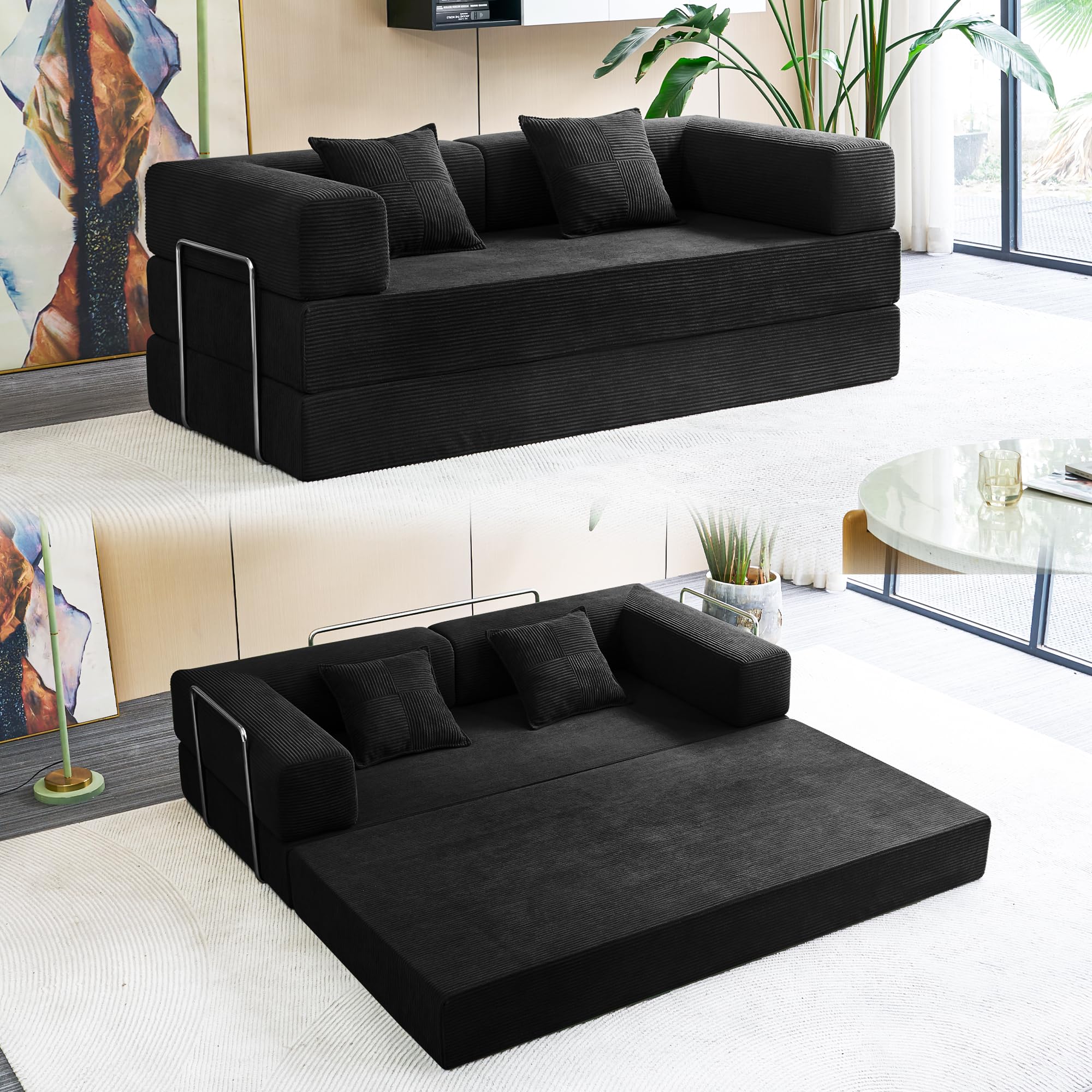 Yinix Foldable Sofa Bed, 81 ' ' Folding Floor Couch, Compressed Convertable Sleeper Sofa, Memory Foam Couch With Pillow Back Sup