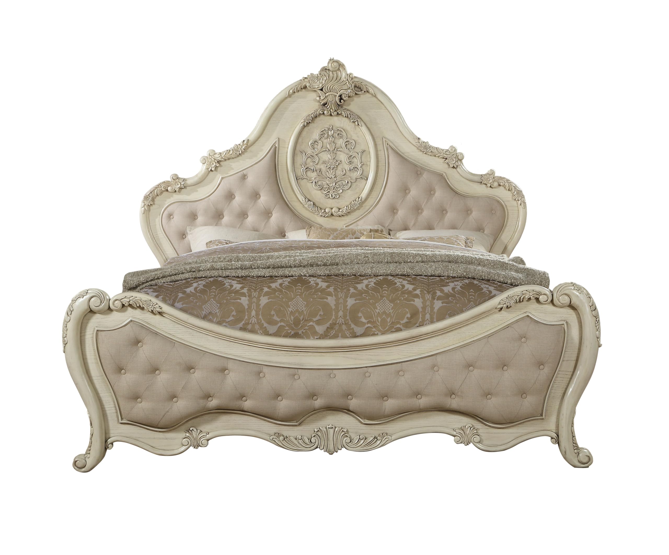 ACME Furniture Ragenardus Bed, Eastern King, Fabric/Antique White