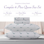 Carressa Linen Luxury Egyptian Cotton Queen Printed Sheet Set - 600 Thread Count Extra Long Staple 4 Pc Set, Dolphin Dance Queen