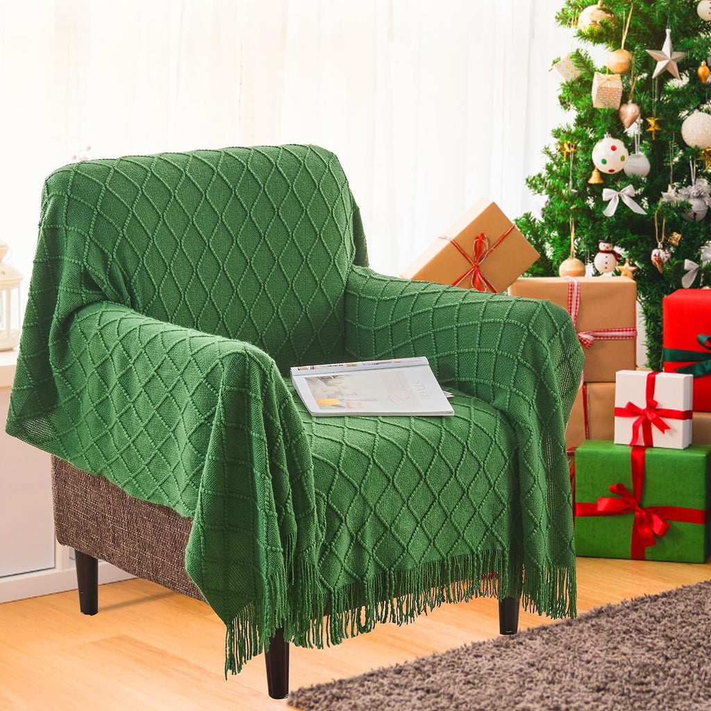 Inhand Green Christmas Throw Blanket For Couch And Bed, Birthday Gifts For Women Teen Girl Friend Home Decor Knitted Twin Size B