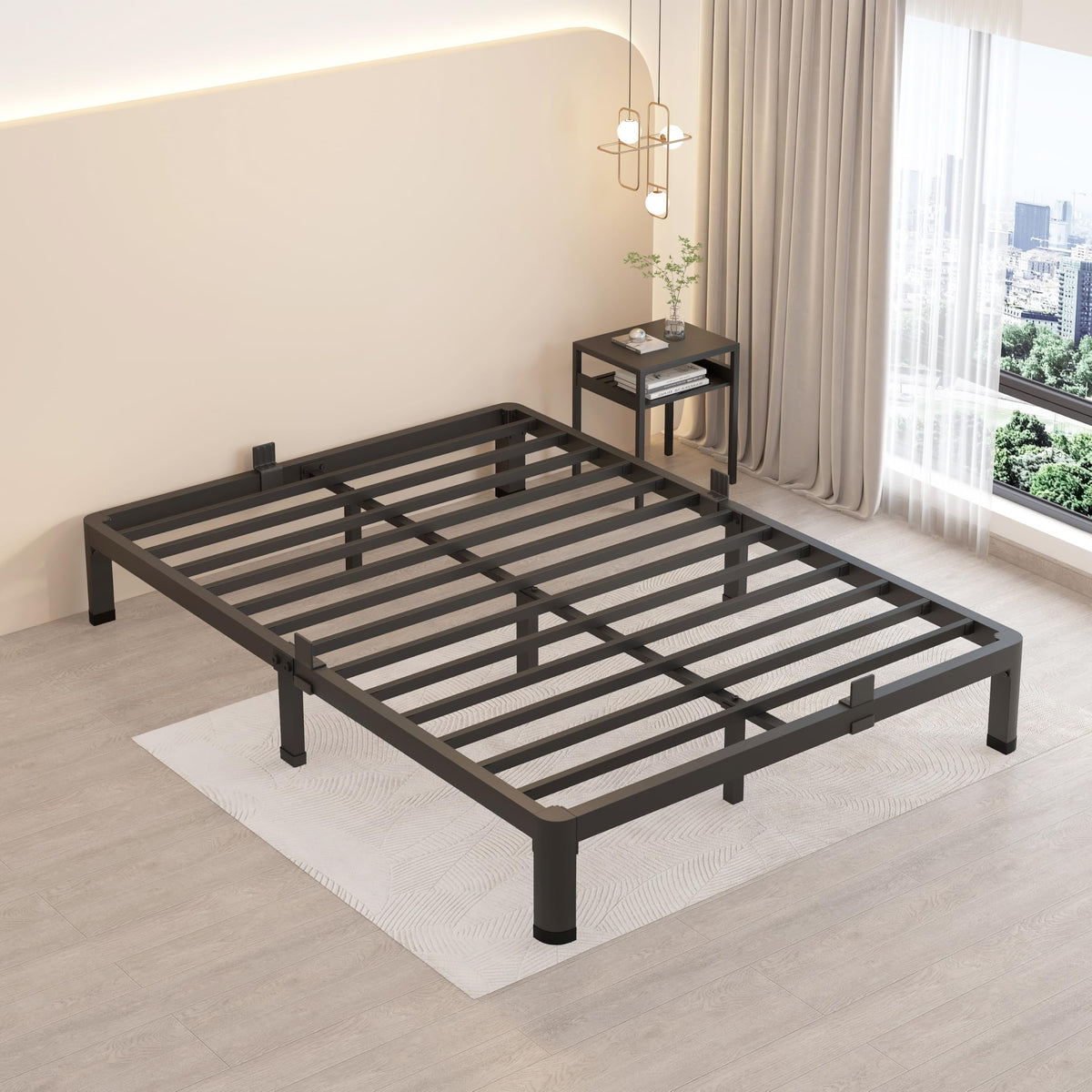 Maf 10 Inch Queen Metal Platform Bed Frame With Round Corner Legs, 3000 Lbs Heavy Duty Steel Slats Support, Noise Free, No Box Spring Needed, Easy Assembly