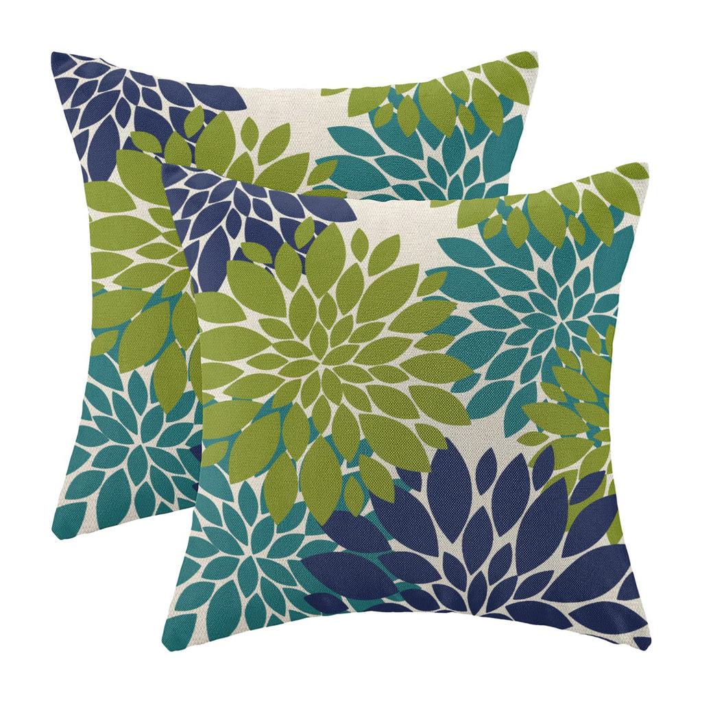 CXMEIFLY Navy Blue Sage Green Teal Pillow Covers 20x20 Inch Set of 2 Dahlia Floral Decor Throw Pillows Summer Modern Geometry Fl