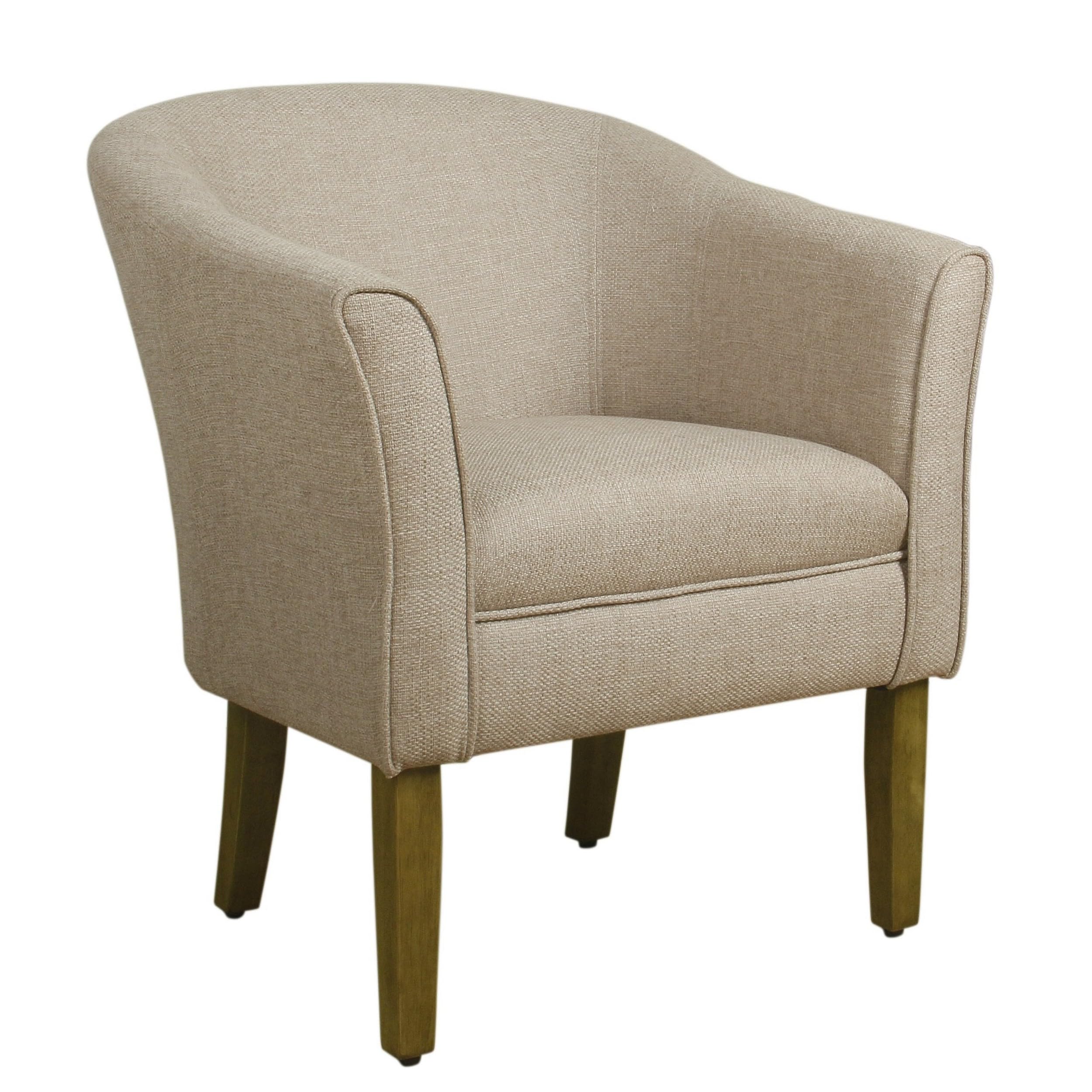 Benjara, Cream And Brown Wooden Accent Chair With Barrel Style Back