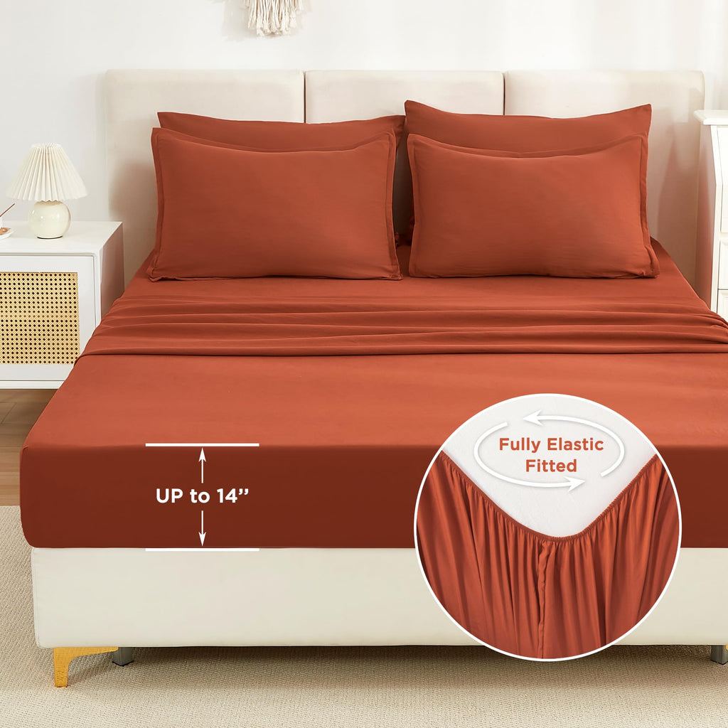 Litanika Burnt Orange Comforter Queen Size Set - 7 Pieces Terracotta Bed In A Bag Queen Beddding Comforter Sets, Plain Lightweig